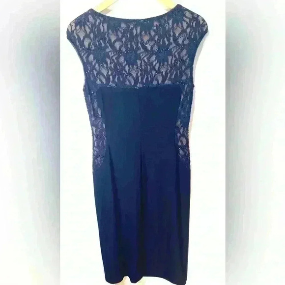 Lauren Ralph Lauren Navy Blue Lace Sequin Gathered Stretch Dress - Picture 6 of 9